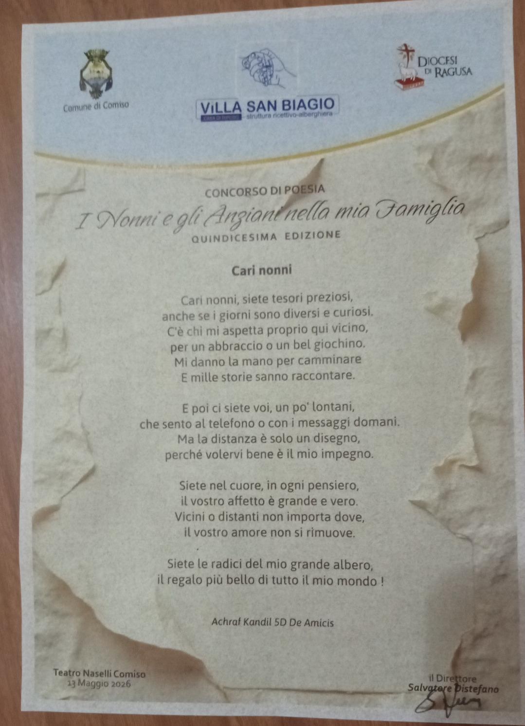 Cari nonni – Achraf Kandil 5^D Comiso Centrale
